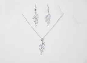 Cubic Zirconia Diamond/ Crystal Leaves, Long Bridal Jewelry, Bridal Earrings And Necklace, Crystal Bridal Earrings, Statement Earrings Cz