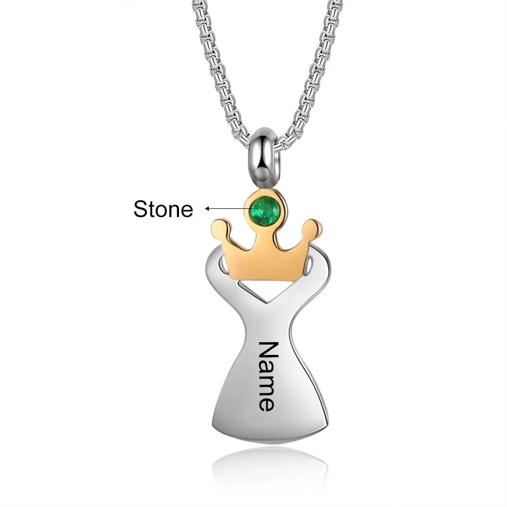 Customized 1 Stone 1 Name Crown Necklace