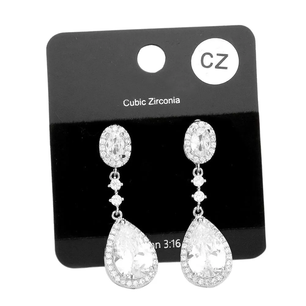 CZ Teardrop Accented Evening Earrings