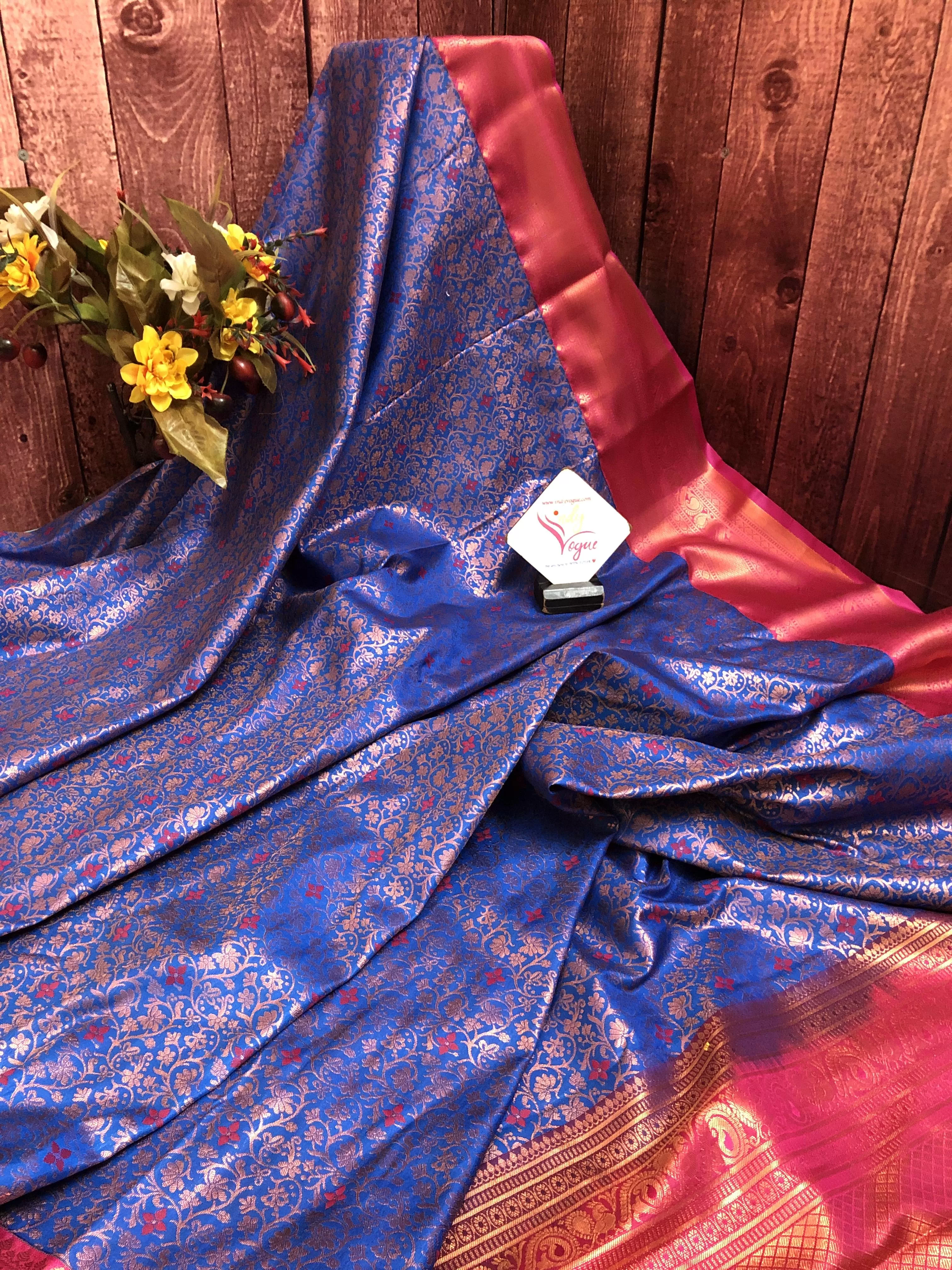 Deep Blue Color Kanjeevaram Silk with Meenakari Brocade Work