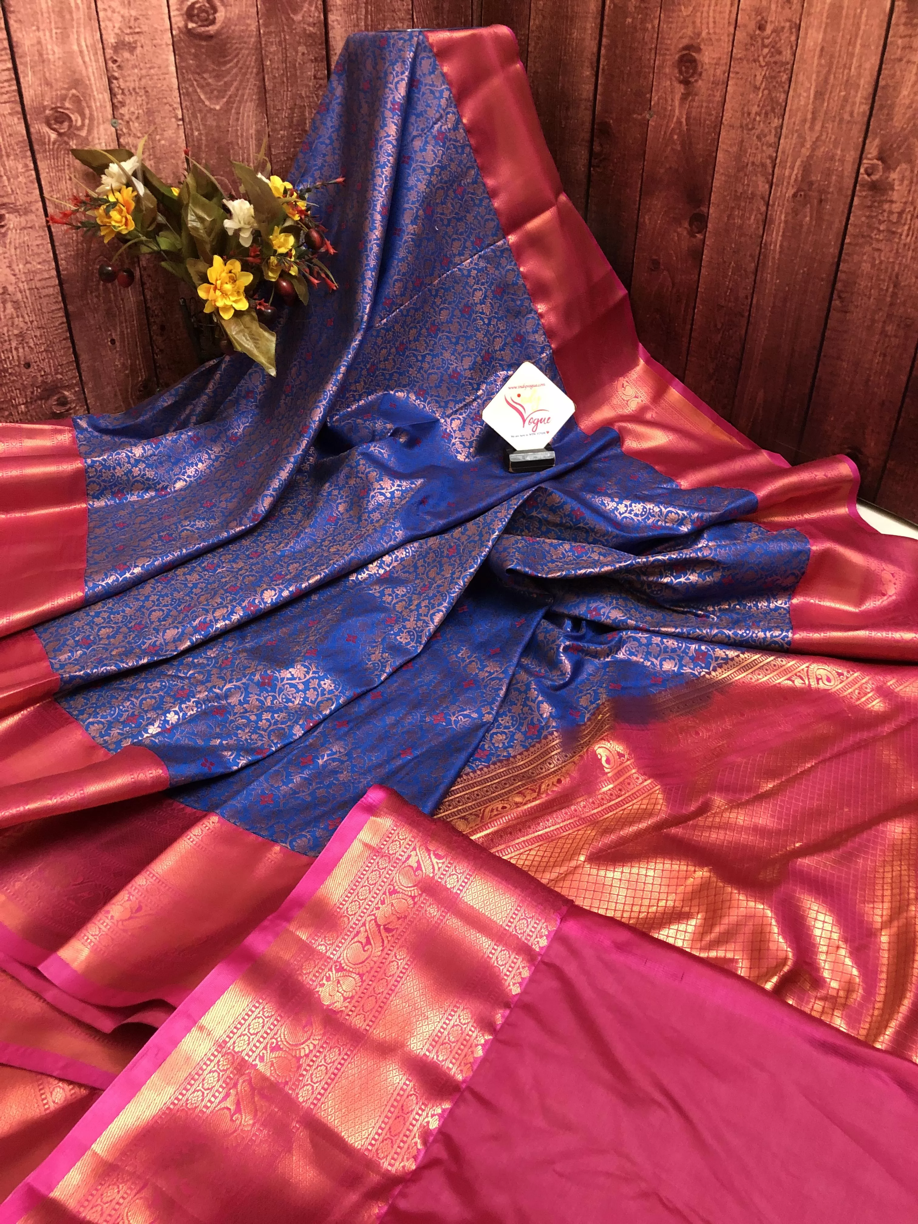 Deep Blue Color Kanjeevaram Silk with Meenakari Brocade Work