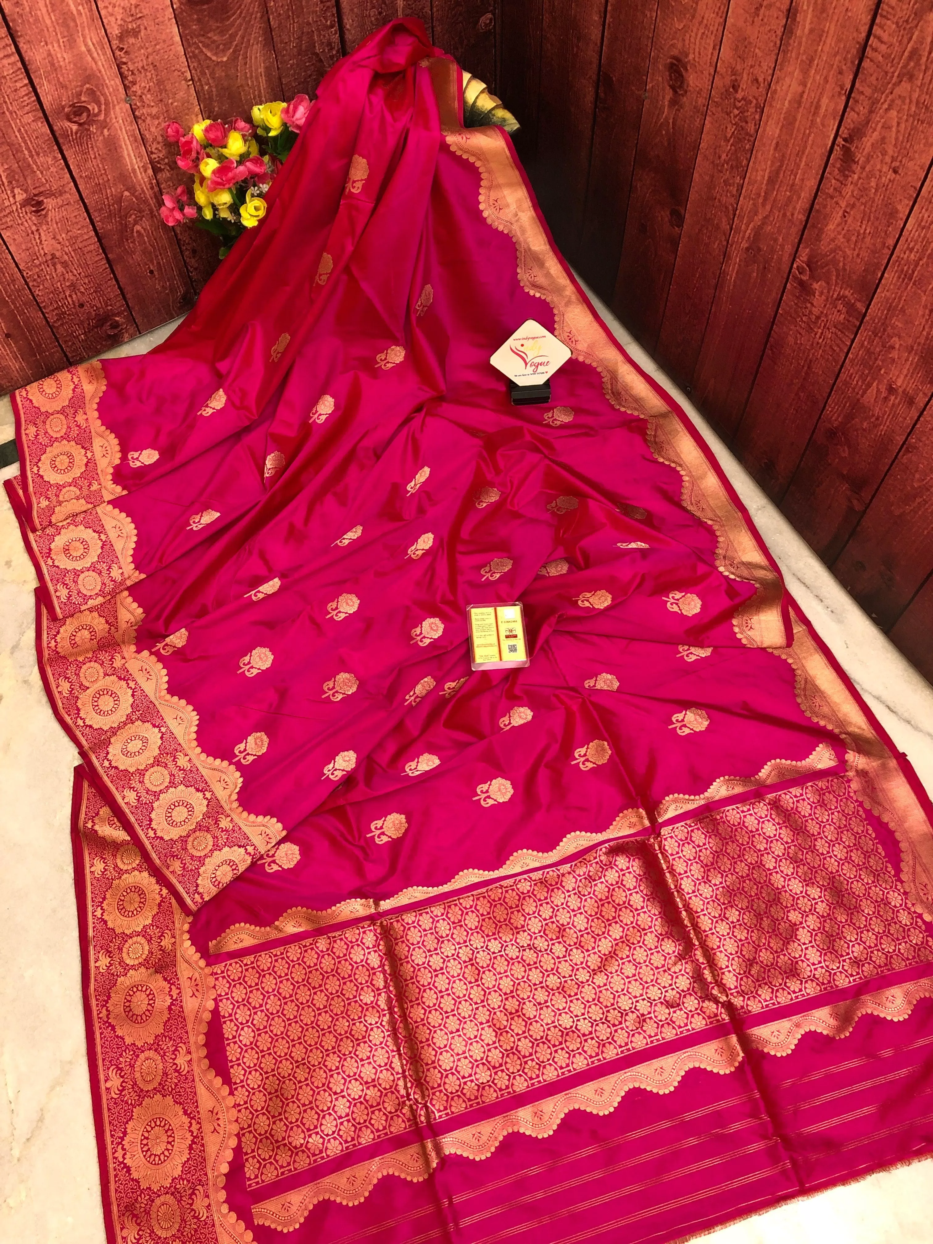 Deep Magenta Color Pure Katan Banarasi Saree