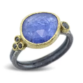 Delicate Double Band ring with free form tanzanite