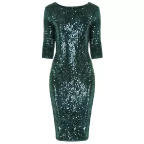 Emerald Green Velour Sequin Wiggle Dress