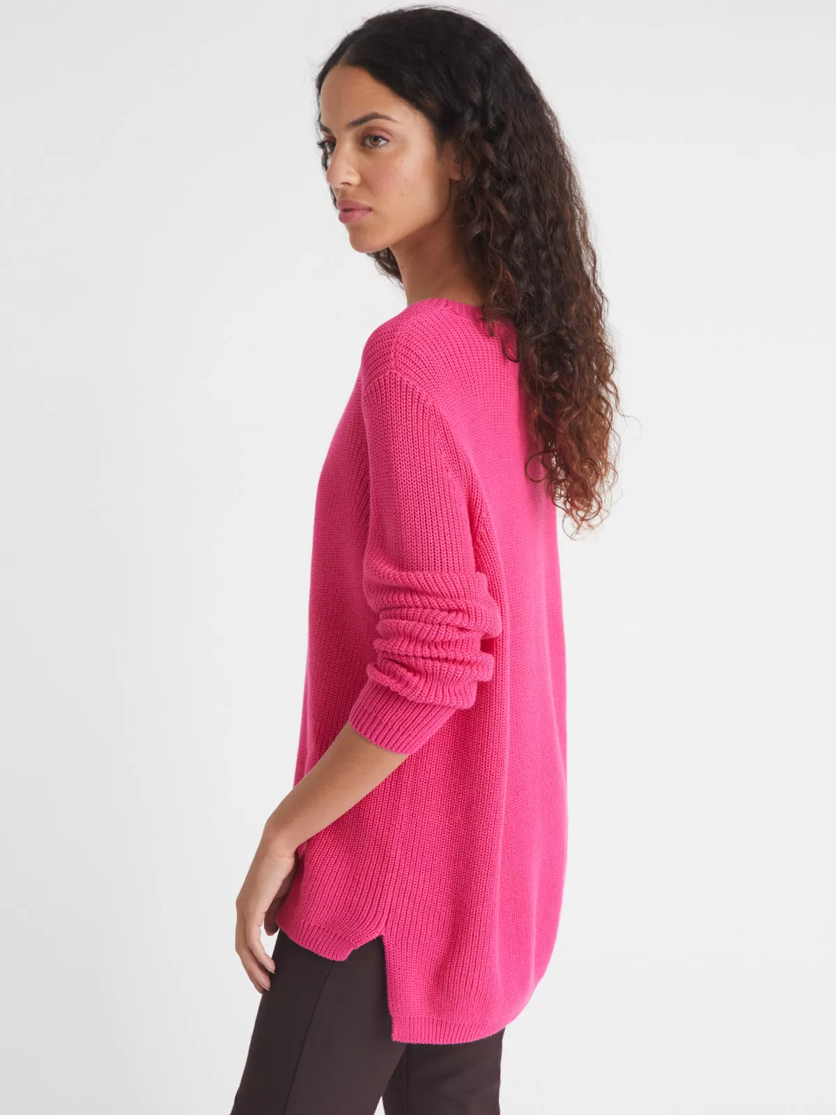 EMMA CREWNECK SHAKER STITCH SWEATER (FUCHSIA) - 525 AMERICA