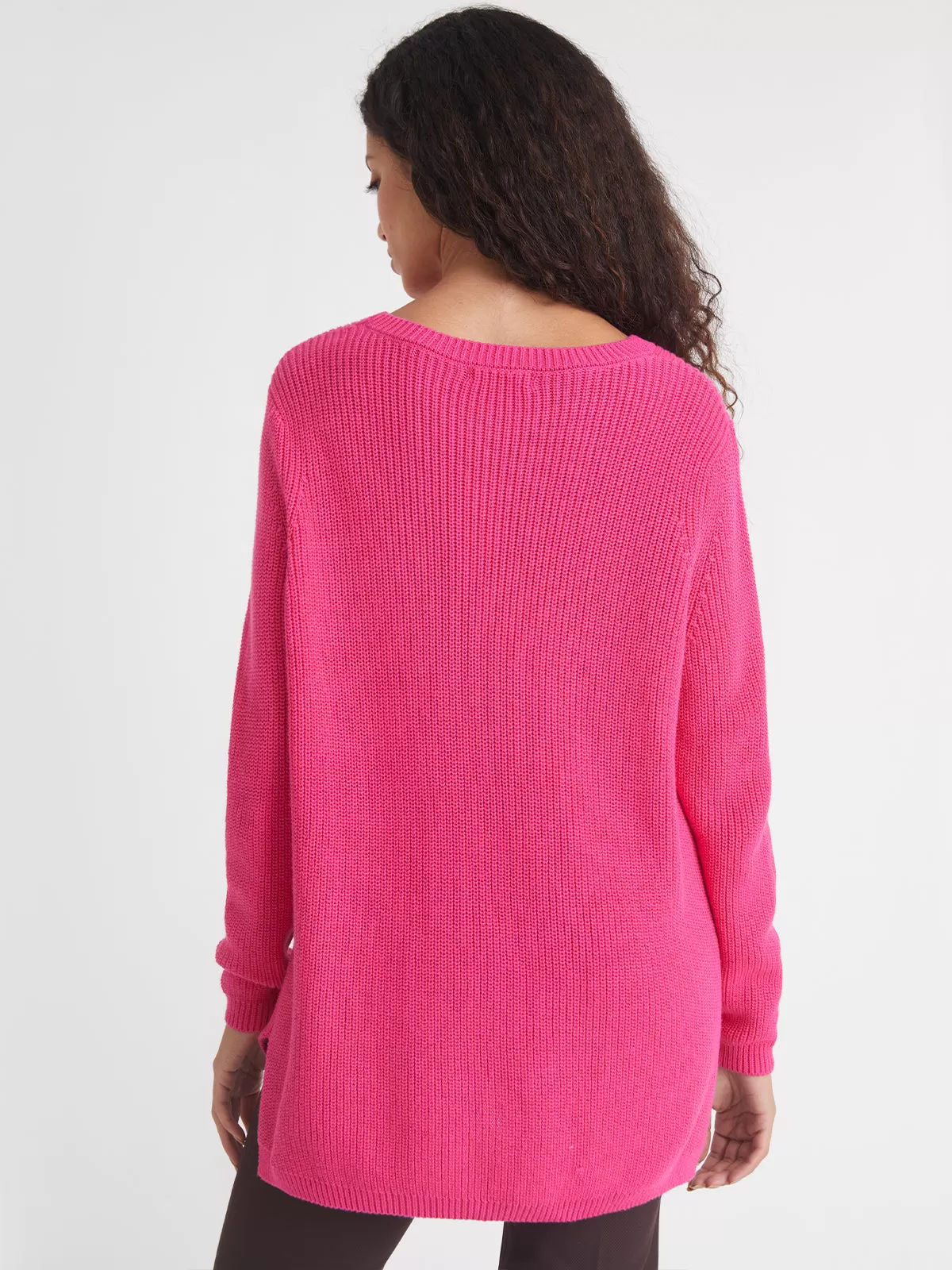 EMMA CREWNECK SHAKER STITCH SWEATER (FUCHSIA) - 525 AMERICA