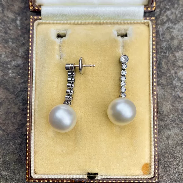 Estate Pearl & Diamond Earrings