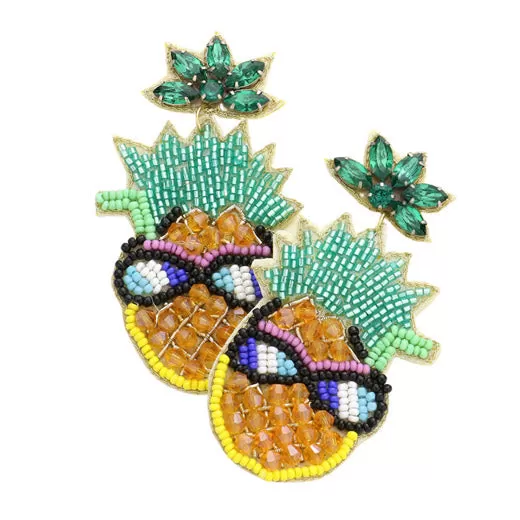 Felt Back Stone Beaded Pineapple Dangle Earrings