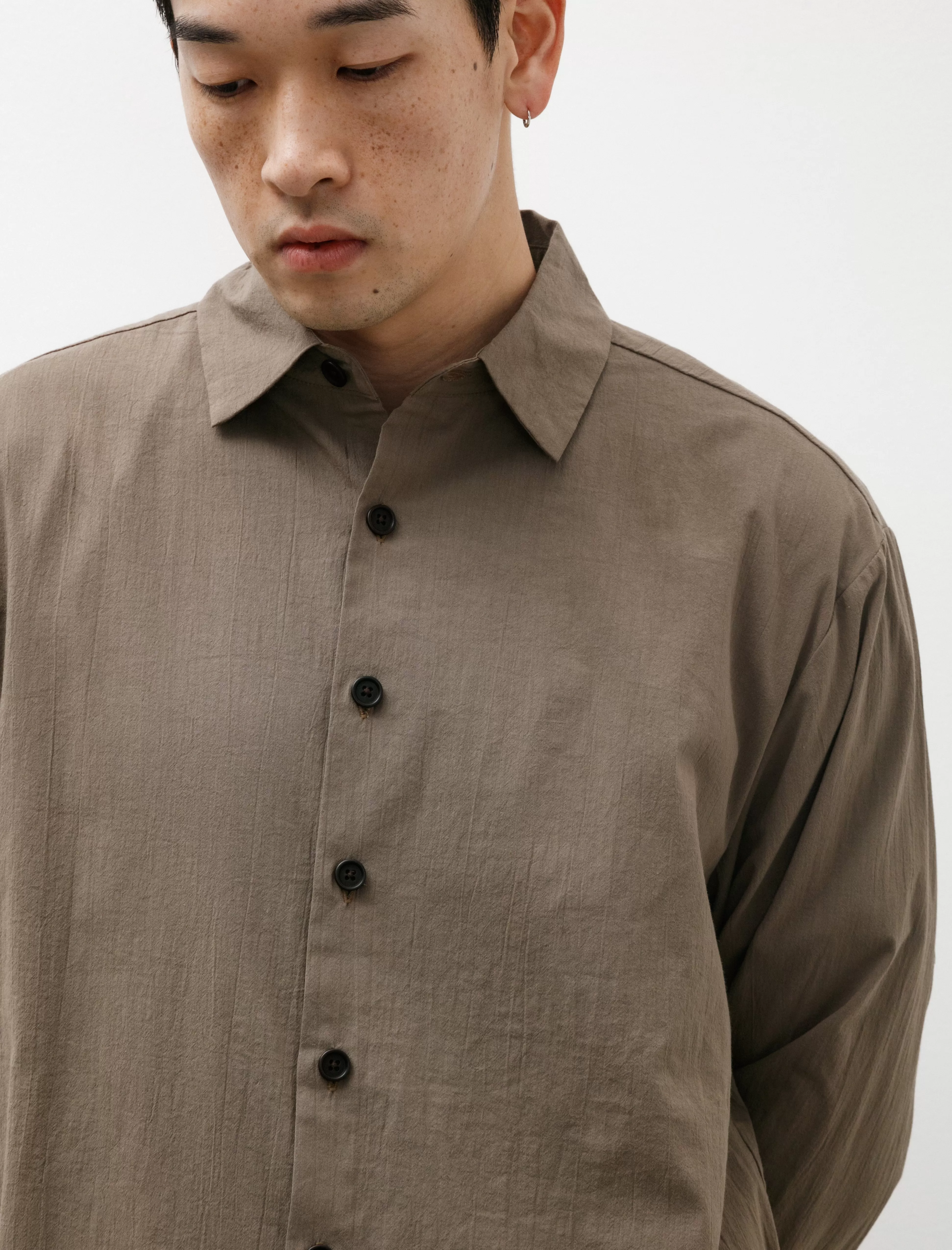 Flat Hem Shirt Organic Cotton Batiste Dark Beige