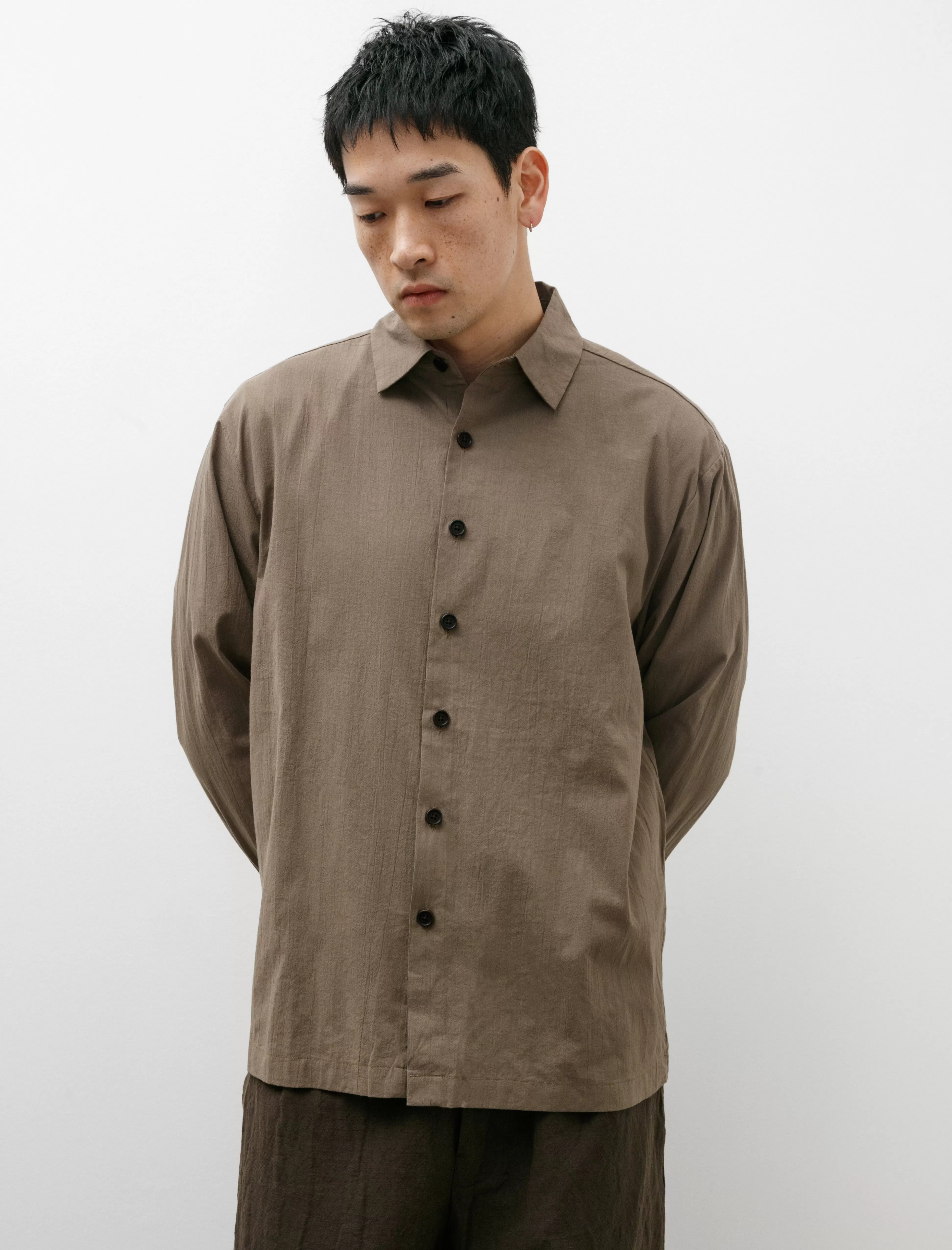 Flat Hem Shirt Organic Cotton Batiste Dark Beige