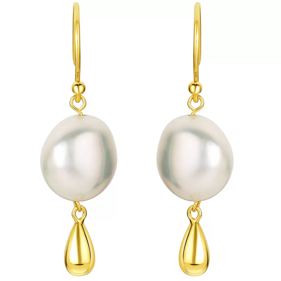 Freshwater Cultured Pearl Dangle Charm Drop Earrings in Yellow-Tone Sterling Silver