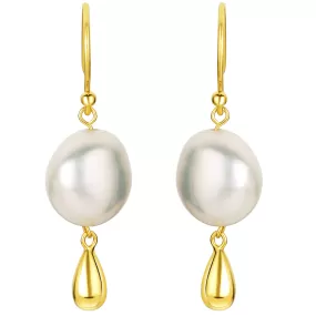 Freshwater Cultured Pearl Dangle Charm Drop Earrings in Yellow-Tone Sterling Silver