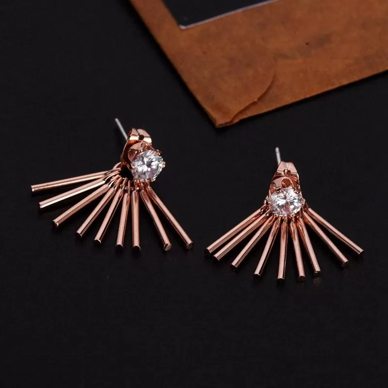 Geometric Tassel Rose Gold CZ Solitaire Ear jacket Stud Earrings