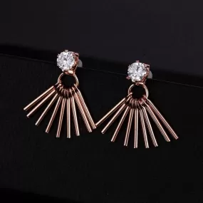 Geometric Tassel Rose Gold CZ Solitaire Ear jacket Stud Earrings