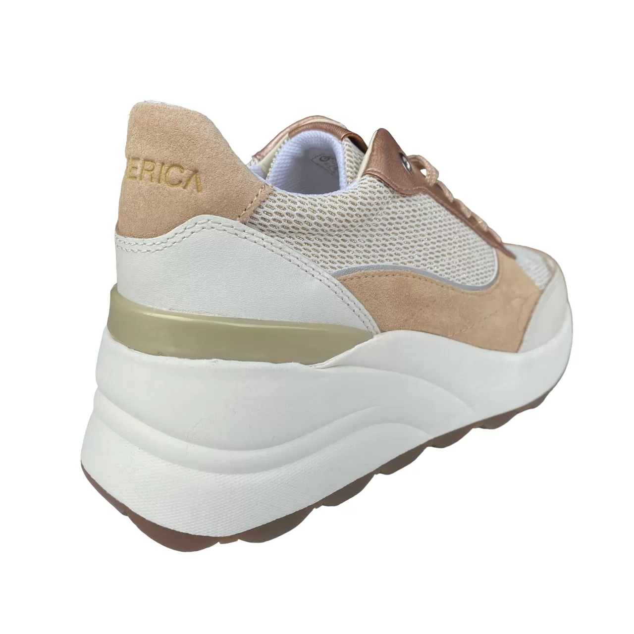 Geox women's sneakers shoe with raised heel SPHERICA EC13 off-white-beige