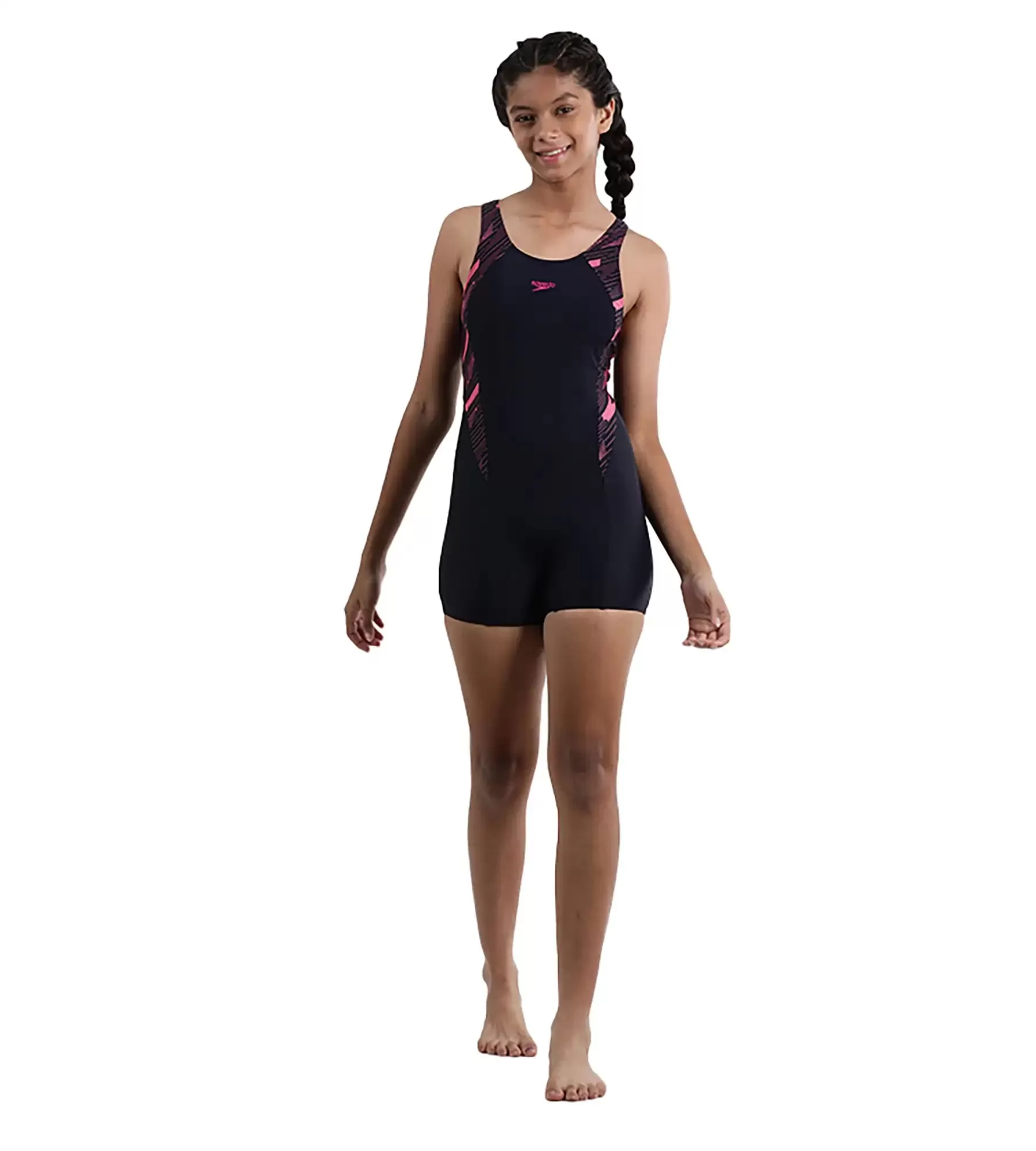 Girl's Endurance Hyperboom Splice Muscleback  Legsuit Swimwear - True Navy & Electricpink