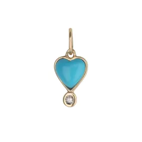 Gold Turquoise Byrdie Heart Pendant with Diamond Detail