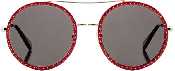 Gucci Circular Frame Red /gold Studded Sunglasses in case