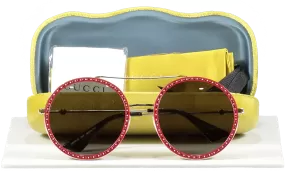 Gucci Circular Frame Red /gold Studded Sunglasses in case