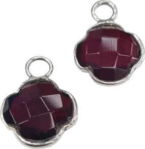 Heavenly London Silver / Red Garnet Clovers Detachable Drops For Huggies/hoop Earrings