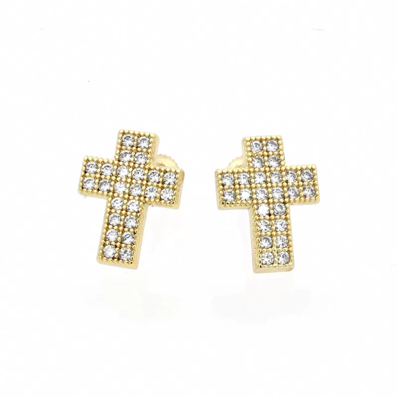 Iced Out Cross Stud Earrings