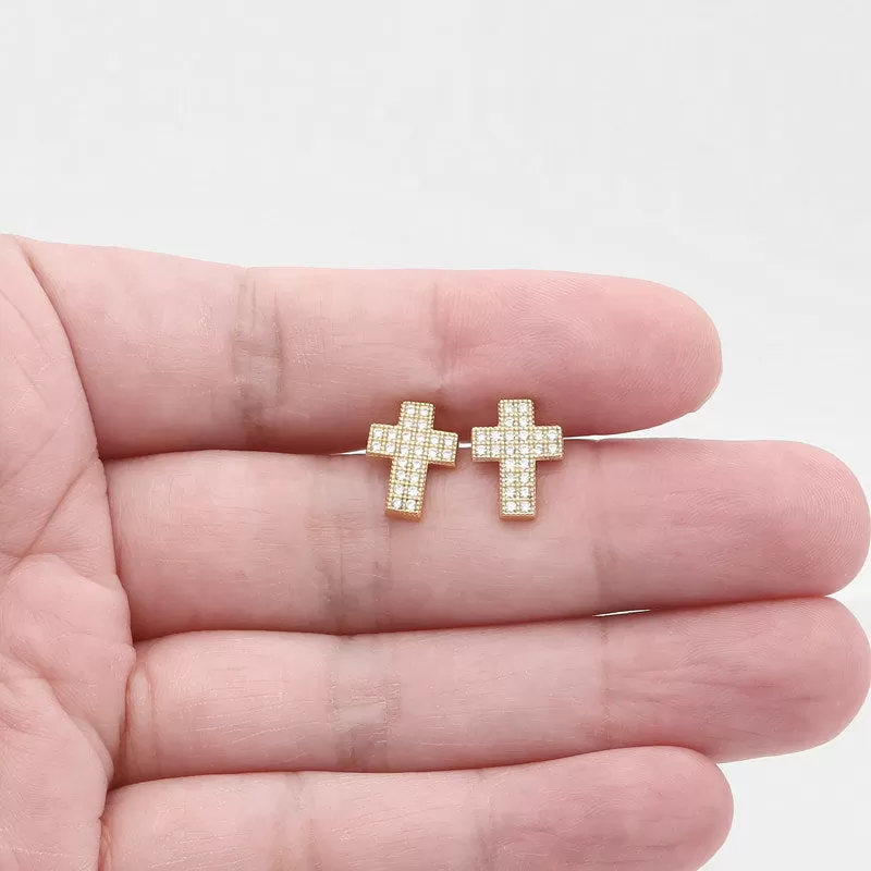 Iced Out Cross Stud Earrings