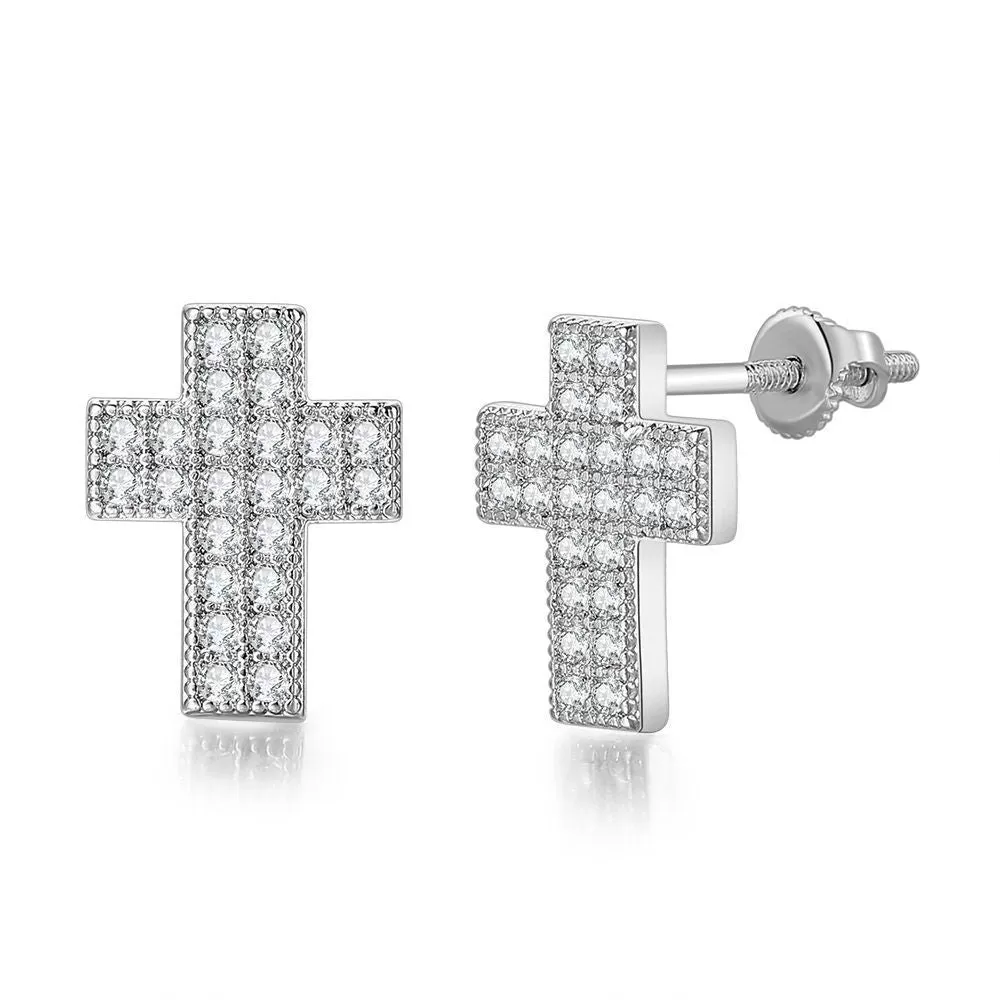 Iced Out Cross Stud Earrings