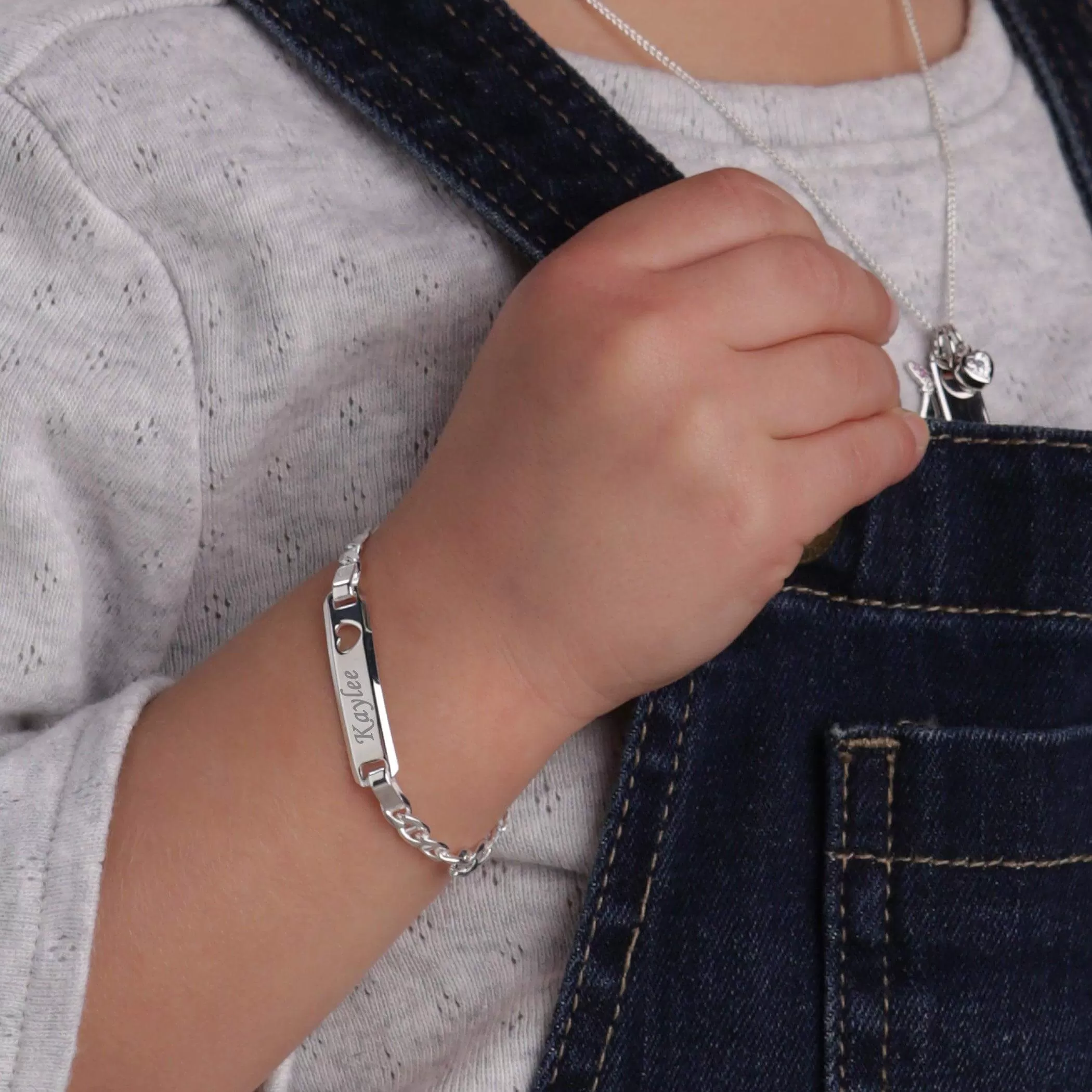 ID Bracelet (Heart) FREE Engraved - Sterling Silver or 14K Gold Plated for Kids