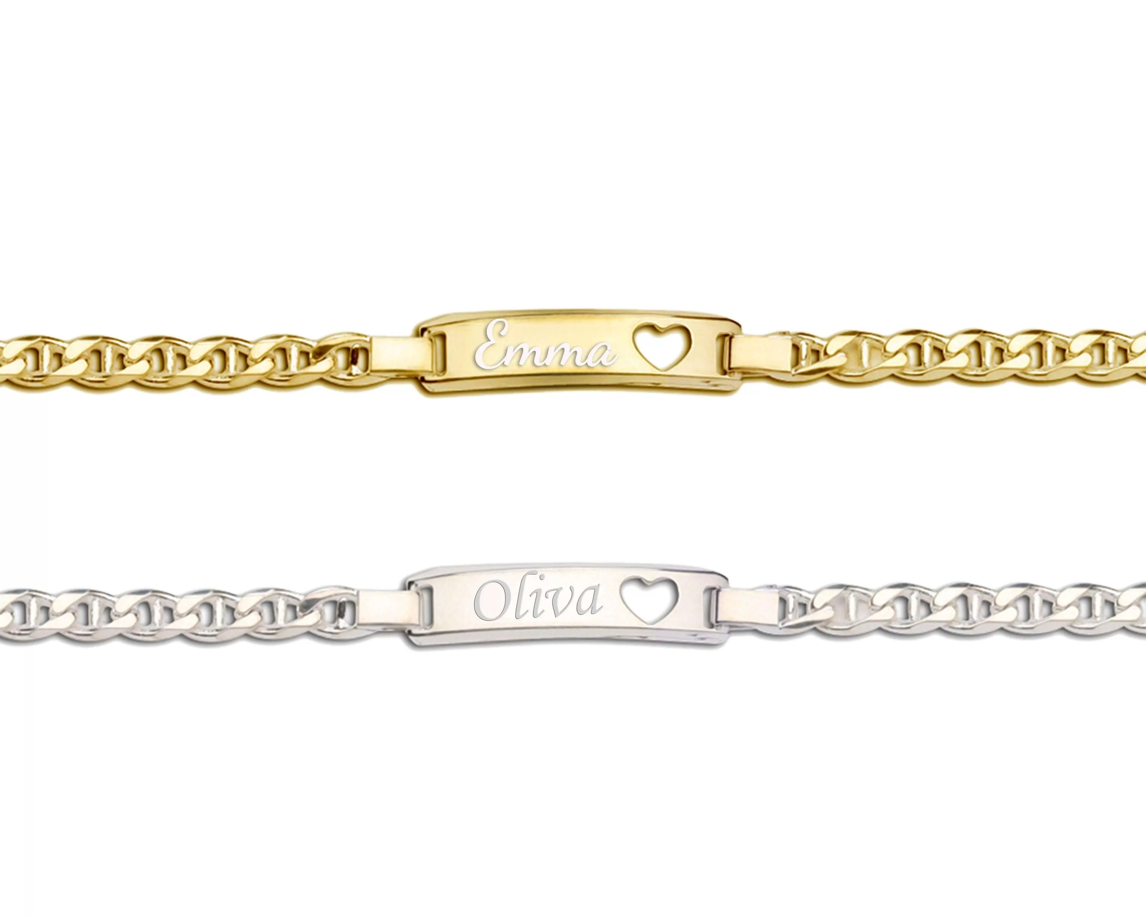 ID Bracelet (Heart) FREE Engraved - Sterling Silver or 14K Gold Plated for Kids