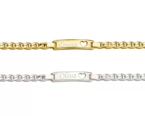 ID Bracelet (Heart) FREE Engraved - Sterling Silver or 14K Gold Plated for Kids