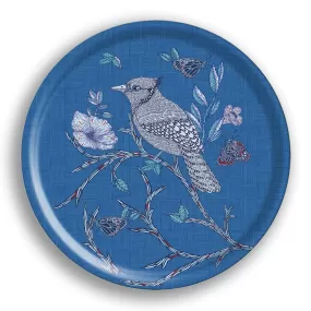 'Indigo Birds' Round Birchwood Tray