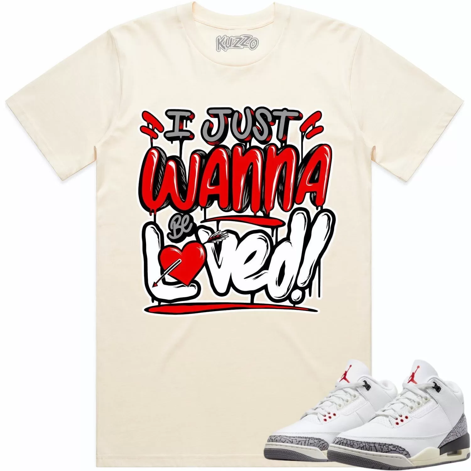 Jordan 3 White Cement 3s Shirt to Match - RED LOVED