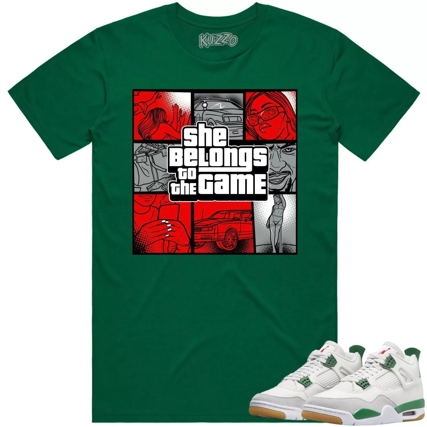 Jordan 4 Pine Green SB 4s Shirt to Match - RED BELONGS TO THE GAME