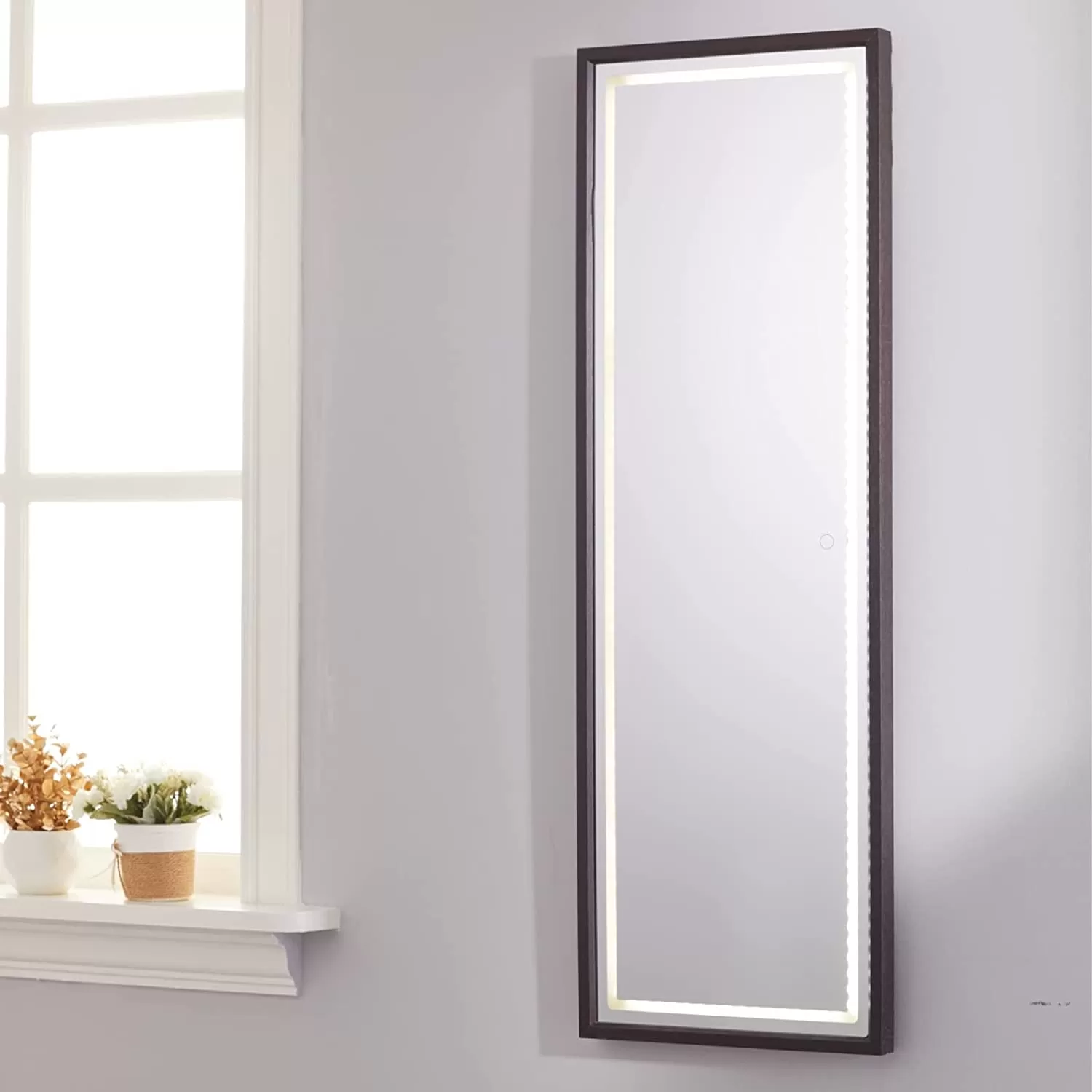 LED Full-Length Mirror with Dimmable Lighting for Bedroom or Dressing Room Brown