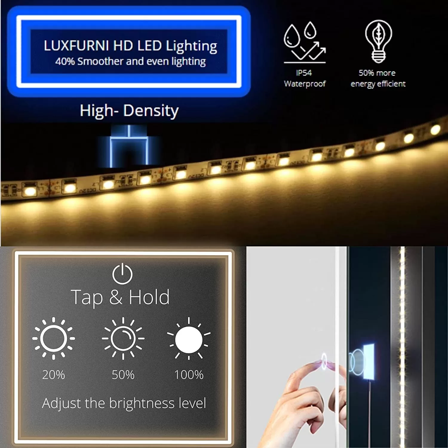 LED Full-Length Mirror with Dimmable Lighting for Bedroom or Dressing Room Brown