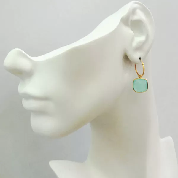 Mint Green Chalcedony Loop Drop Earrings