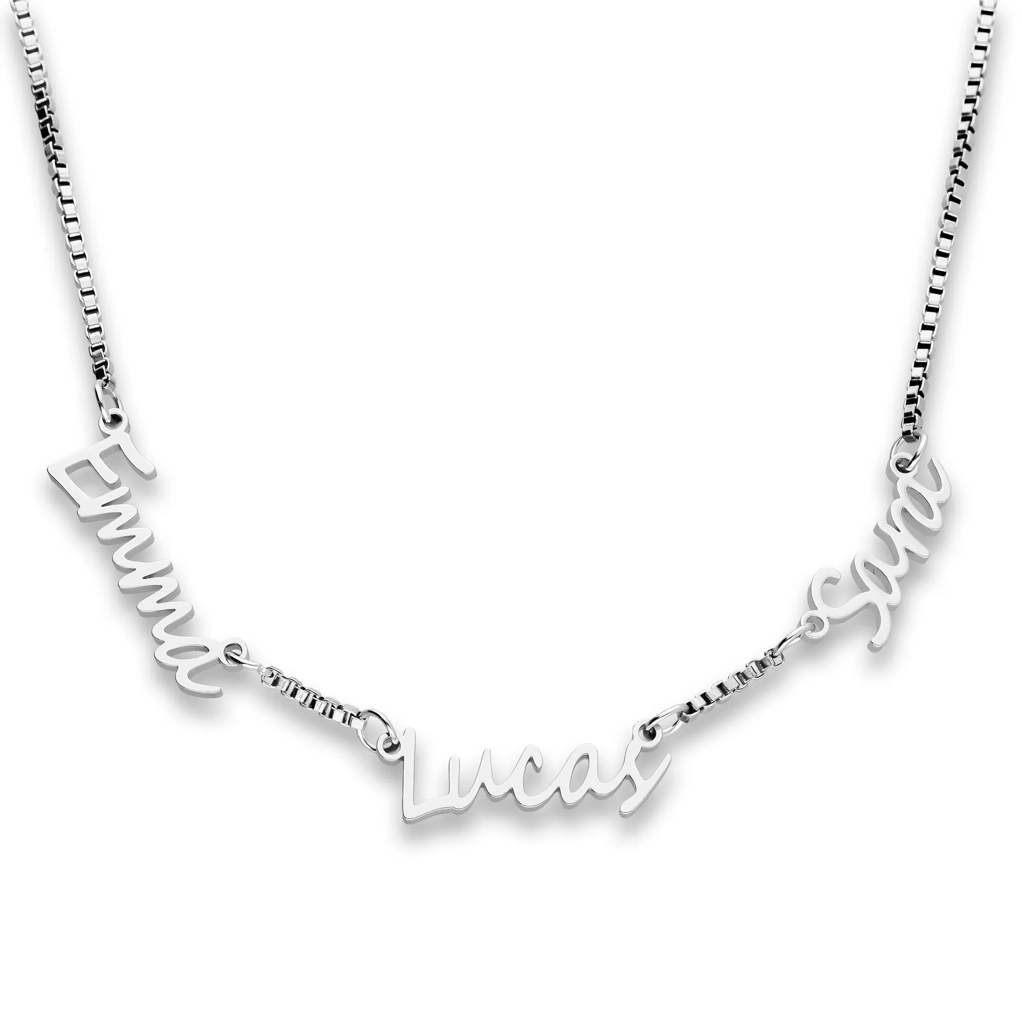 Multi name necklace silver