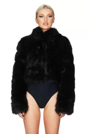 Nookie Tatiana Faux Fur Crop Jacket - Black