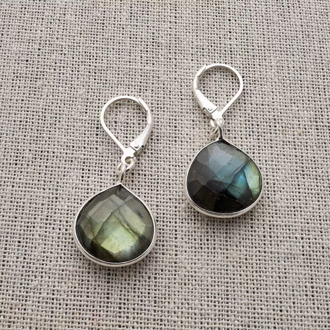 Oslo Nights - Faceted Labradorite Bezel Teardrop Earrings