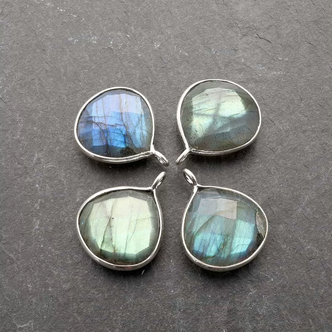 Oslo Nights - Faceted Labradorite Bezel Teardrop Earrings