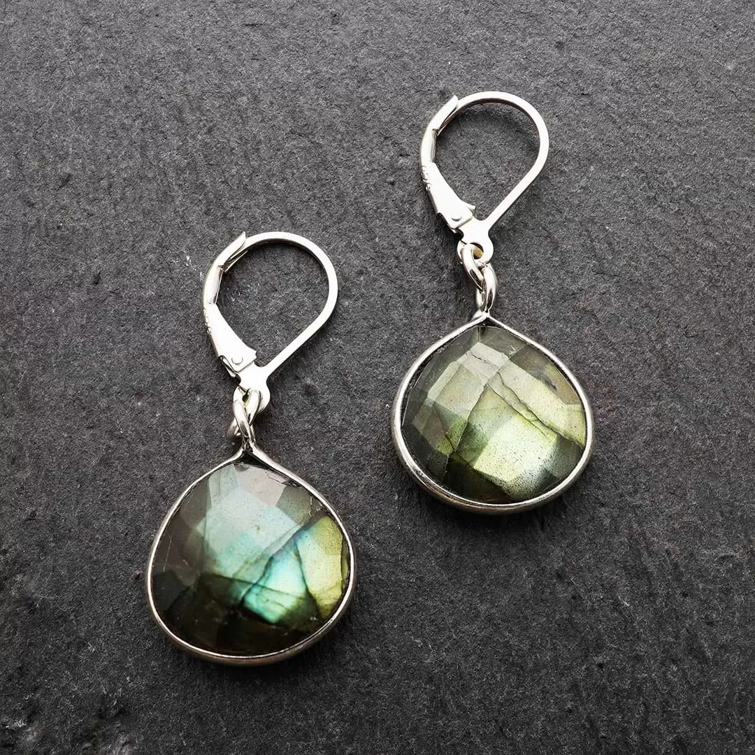 Oslo Nights - Faceted Labradorite Bezel Teardrop Earrings