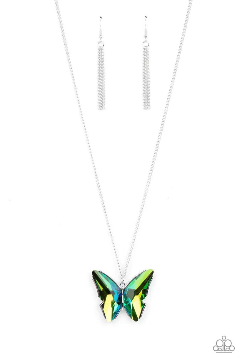 Paparazzi The Social Butterfly Effect Green Necklace & Earring Set