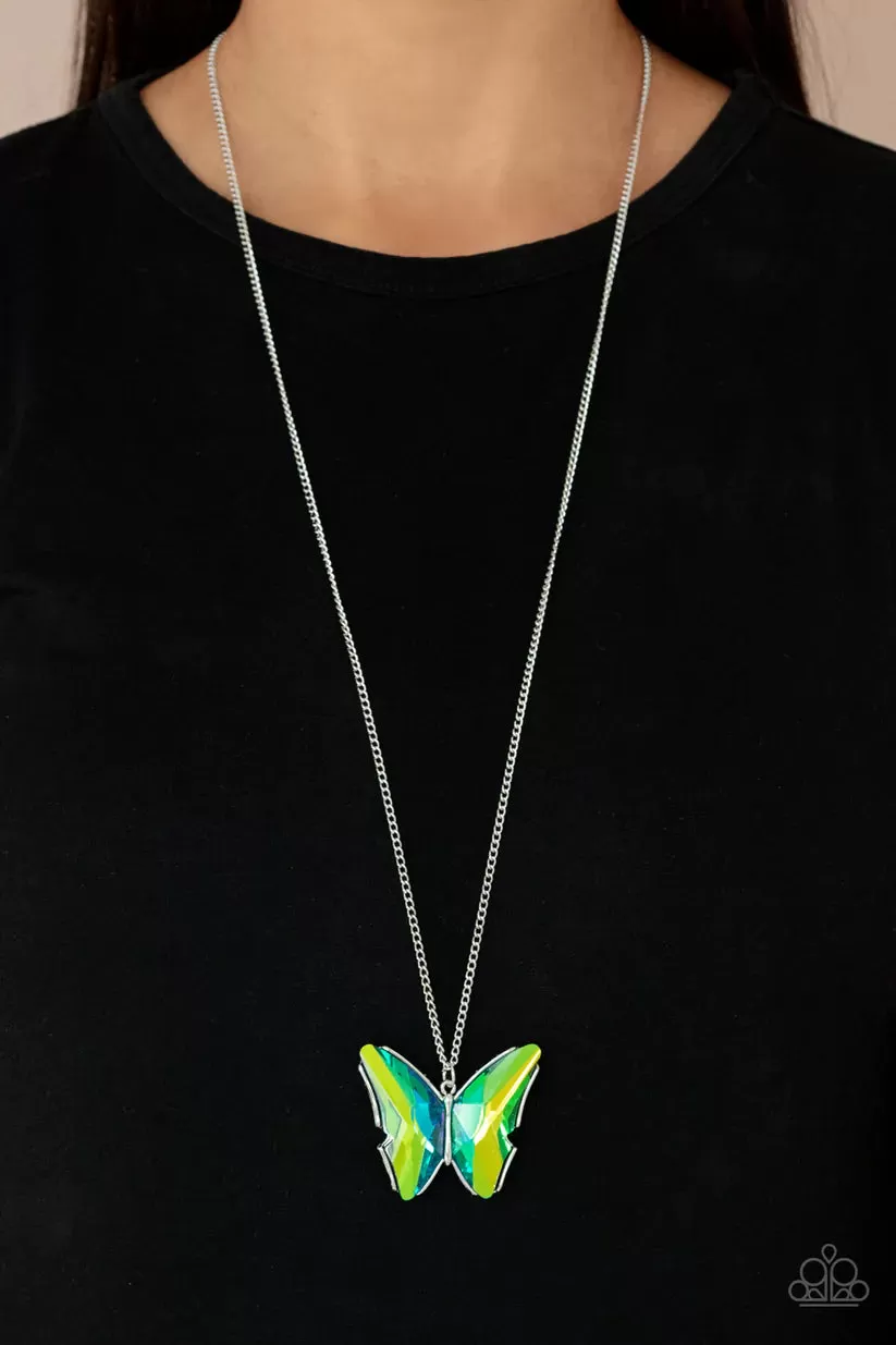 Paparazzi The Social Butterfly Effect Green Necklace & Earring Set