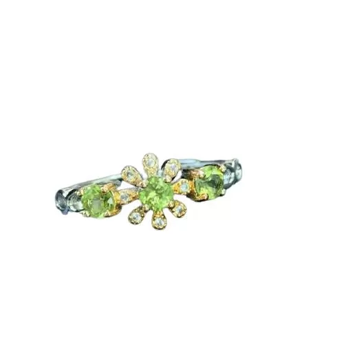 Peridot Sunflower Resizable Silver Ring