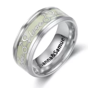 Personalized Engrave Name Stainless Steel Luminous Rings for Women Men Glowing In Dark Heartbeat Couple Ring Custom Wedding Gift