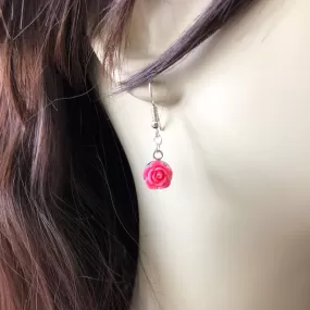 Pink Rose Flowered Dangle Earrings