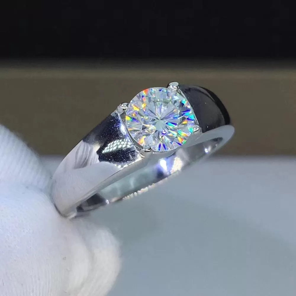 Platinum Plated Silver Solitaire 1 Carat Moissanite Ring