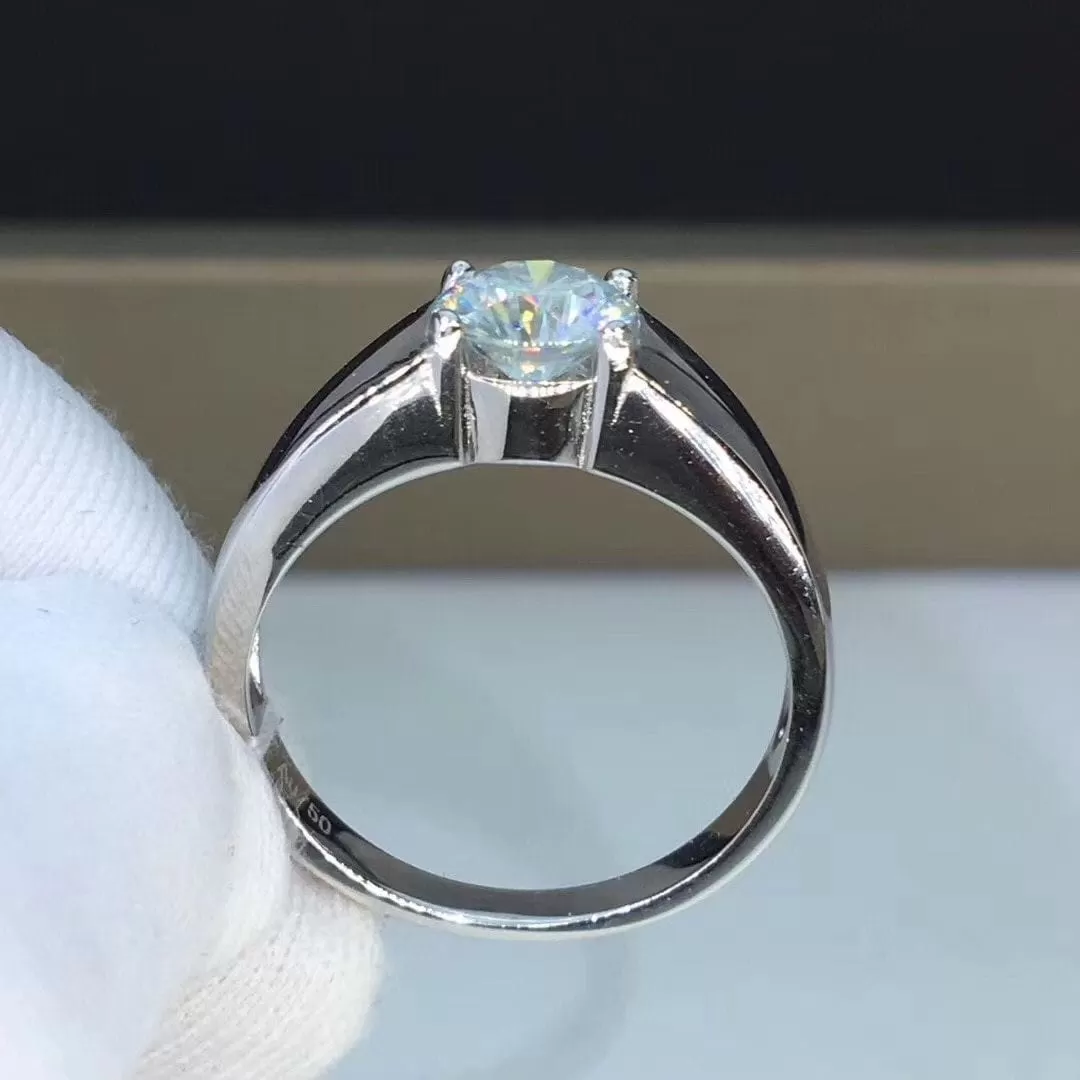 Platinum Plated Silver Solitaire 1 Carat Moissanite Ring