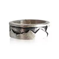 R9 - Sterling Silver Wide Band Framed Mountain Ring w Texture. Custom Sizing; Price May Vary