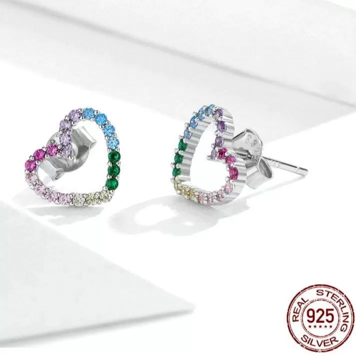 Rainbow Heart Pattern Love Zircon Jewelry Set - 925 Sterling Silver